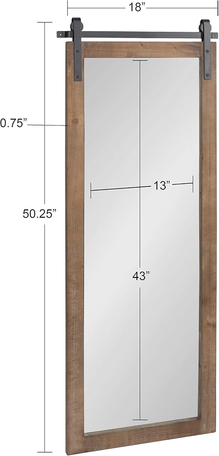 Kate and Laurel Cates Farmhouse Wood Framed Wall Mirror, 18 x 50, Rustic Brown, Barn Door-Inspired Rustic Mirrors for Wall
