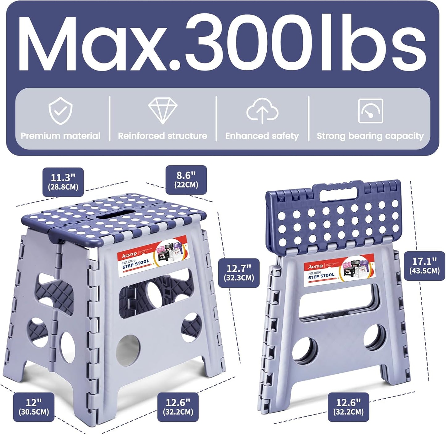 ACSTEP 13 Inch Folding Step Stool,Foldable Step Stools for Kids and Adults 300 LB Capacity, 300 LB Capacit Suitable for Kitchen Fishing (Purple)