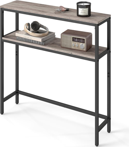 VASAGLE Console Table, 2-Tier Narrow Sofa Table with 2 Shelves, 7.9 x 31.5 x 31.5 Inches, for Living Room, Hallway, Entryway, Heather Greige and Ink Black ULNT130K02V1