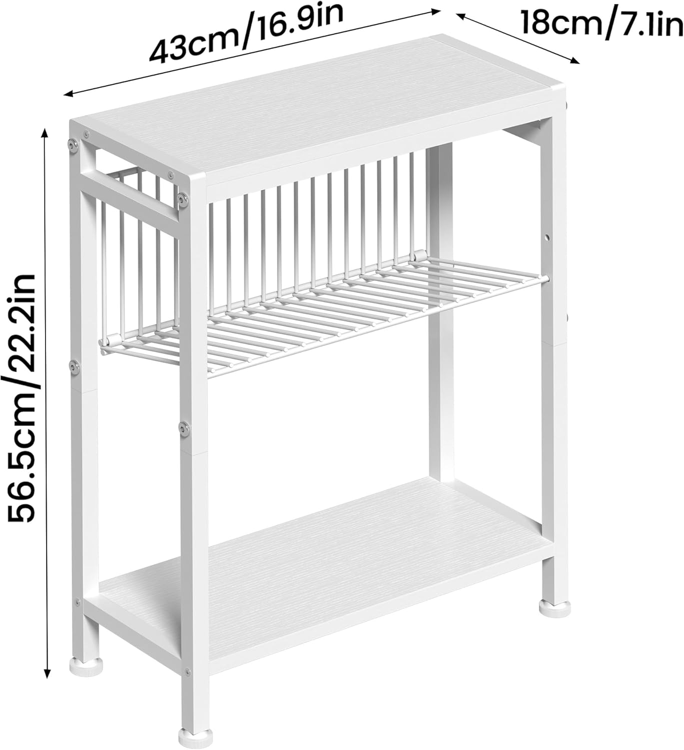 End Table Set of 2 for Small Space, 3-Tier Narrow Side Table with Magazine Holder,Small Nightstand, Skinny Snack Couch Table in Living Room, Bedroom Study and Balcony (White)