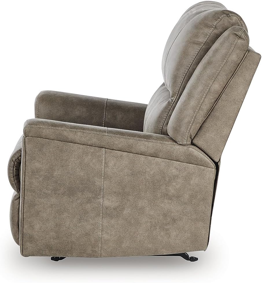 Signature Design by Ashley Skymaker Modern Faux Leather Manual Rocker Recliner with Track Arms, Light Brown