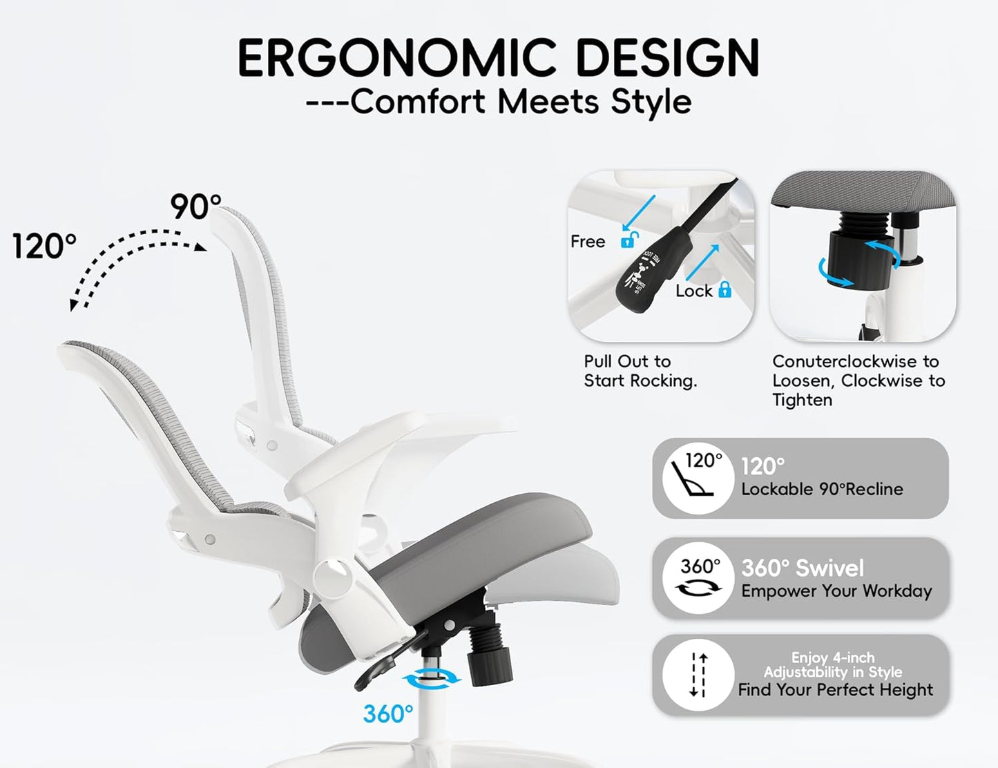 TRALT Ergonomic Office Chair - Comfy Desk Chair with Back Support, Home Office Desk Chairs, Computer Chair, 330lbs Wide Seat Big and Tall Office Chair for Executives (Grey)