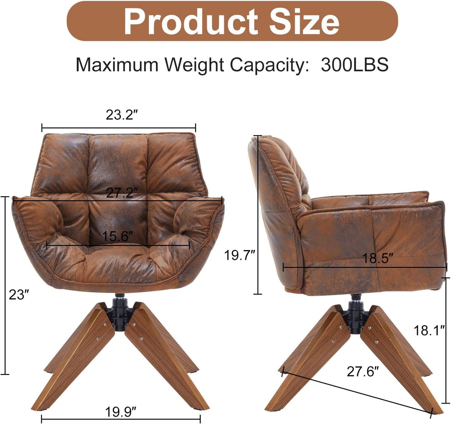 Mid Century Accent Chair, Hot Stamping Cloth Desk Chair no Wheel, Modern Cozy Vanity Chair Advanced & Wear-Resistant with Amrest, Wood Legs for Living Room, Reading Room, Bedroom, Brown