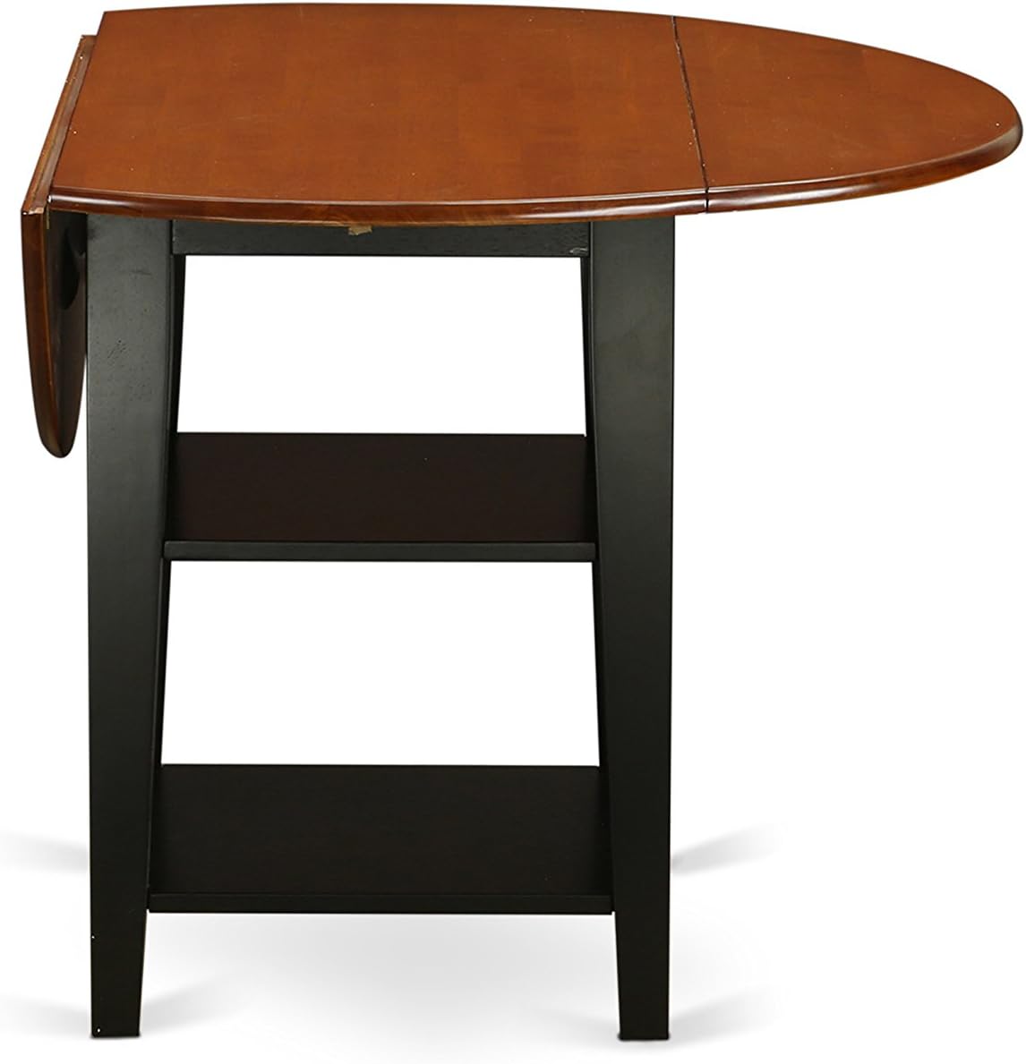 East West Furniture SUPF5-BCH-C 5 Piece Kitchen Table & Chairs Set Includes a Round Dining Table with Dropleaf & Shelves and 4 Linen Fabric Dining Room Chairs, 42x42 Inch, Black & Cherry