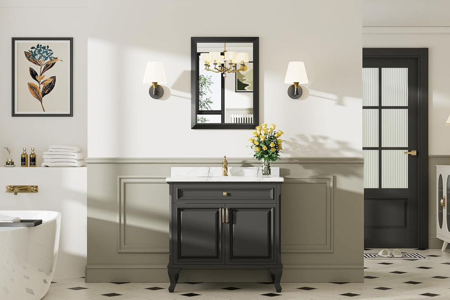 22x30 Inch Black Bathroom Mirror for Wall, Thick Metal Framed Rectangle Mirrors for Over Sink, Bedroom, Living Room, Entryway, Anti-Rust, HD Tempered Glass