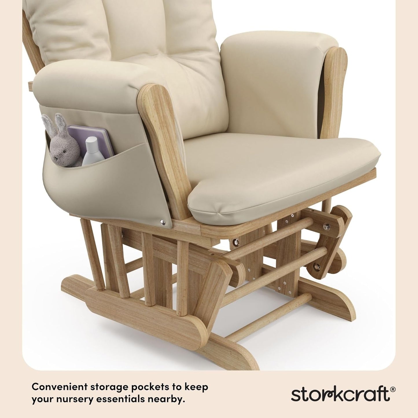 Storkcraft Premium Hoop Glider & Ottoman (Natural/Beige) — GREENGUARD Gold Certified Nursery Glider, Solid Wood Craftsmanship, Smooth-Gliding Nursery Chair and Ottoman, Award-Winning