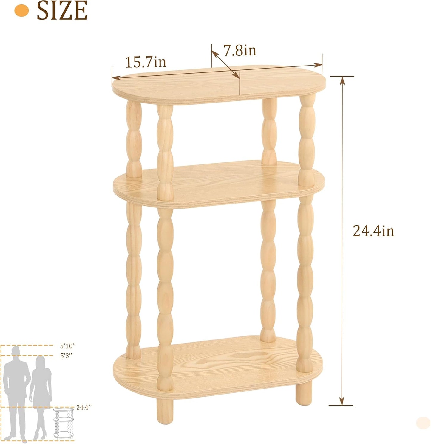 MaxSmeo Narrow End Table, Small Narrow Side Table for Small Space, 3-Tier Skinny End Table Nightstand for Bedroom, Living Room and Office (Natural)
