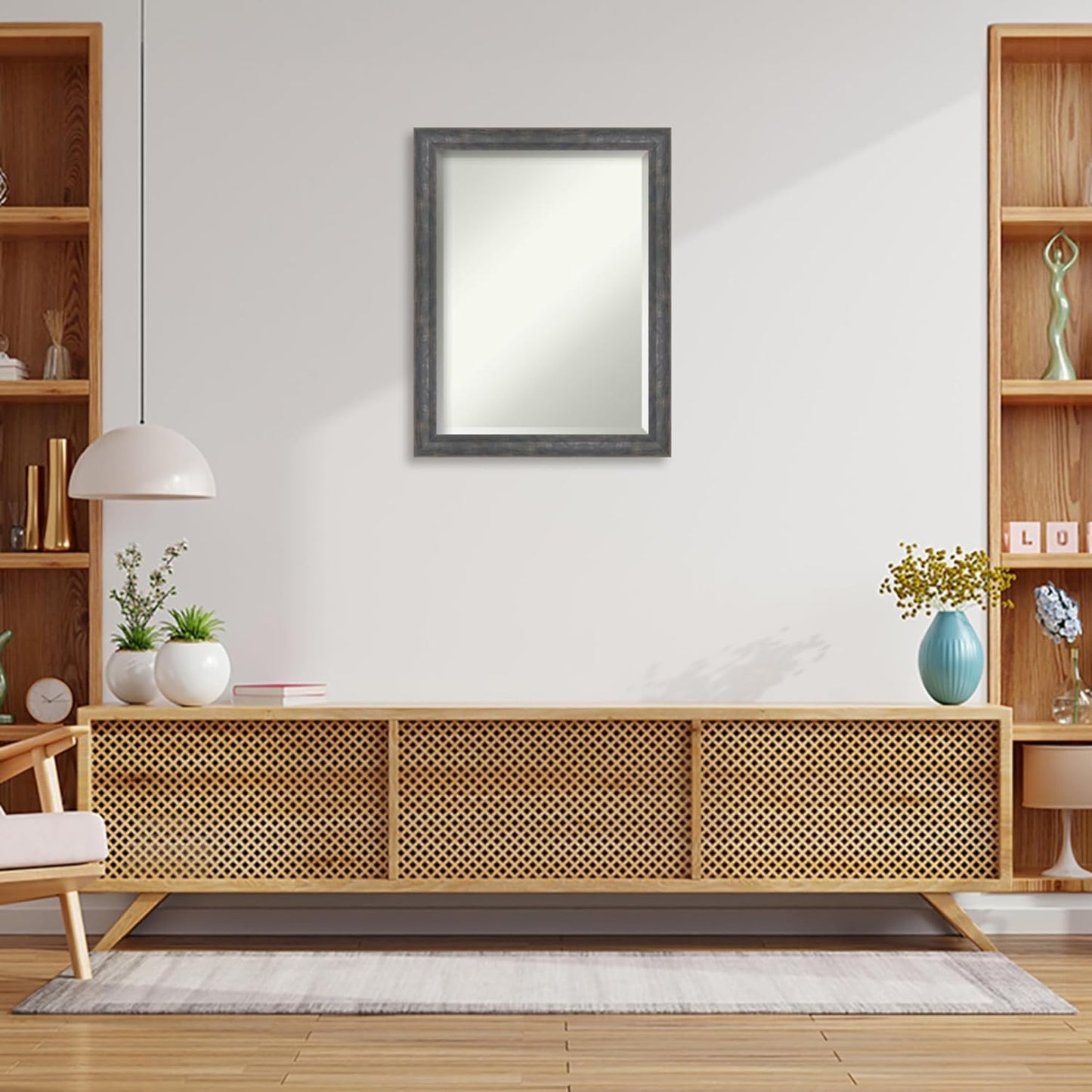 Amanti Art Grey Wall Mirror 27x21 Angled Metallic Rainbow Rectangle Bathroom Mirror for Wall Decor Living Room, Medium Modern Contemporary Wood Frame, Hangs Horizonally and Vertically, Bathroom Decor