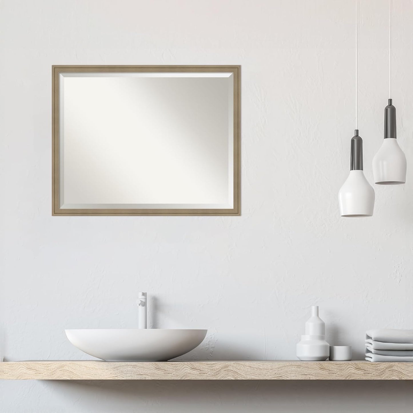 Amanti Art Brown Bathroom Mirror for Over Sink, 24x30 Florence Light Brown Rectangle Vanity Mirror, Large Casual Frame, Hangs Horizonally and Vertically, Bathroom Wall Decor, Beveled Edge from WI, USA
