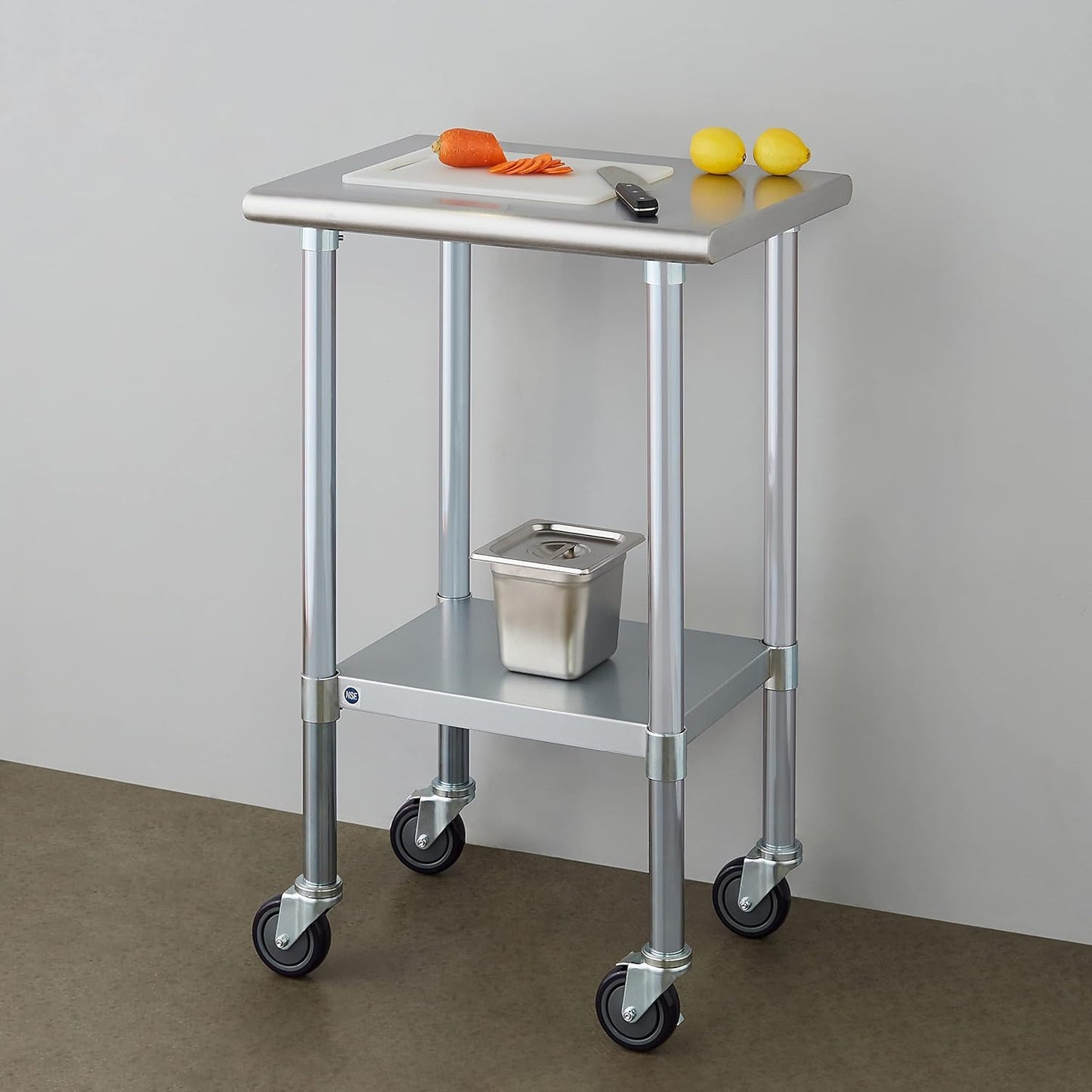 ROCKPOINT Stainless Steel Table for Prep & Work with Caster Wheels 18x24 Inches, NSF Metal Commercial Kitchen Heavy Duty Table with Adjustable Under Shelf and Table Foot for Restaurant, Home and Hotel