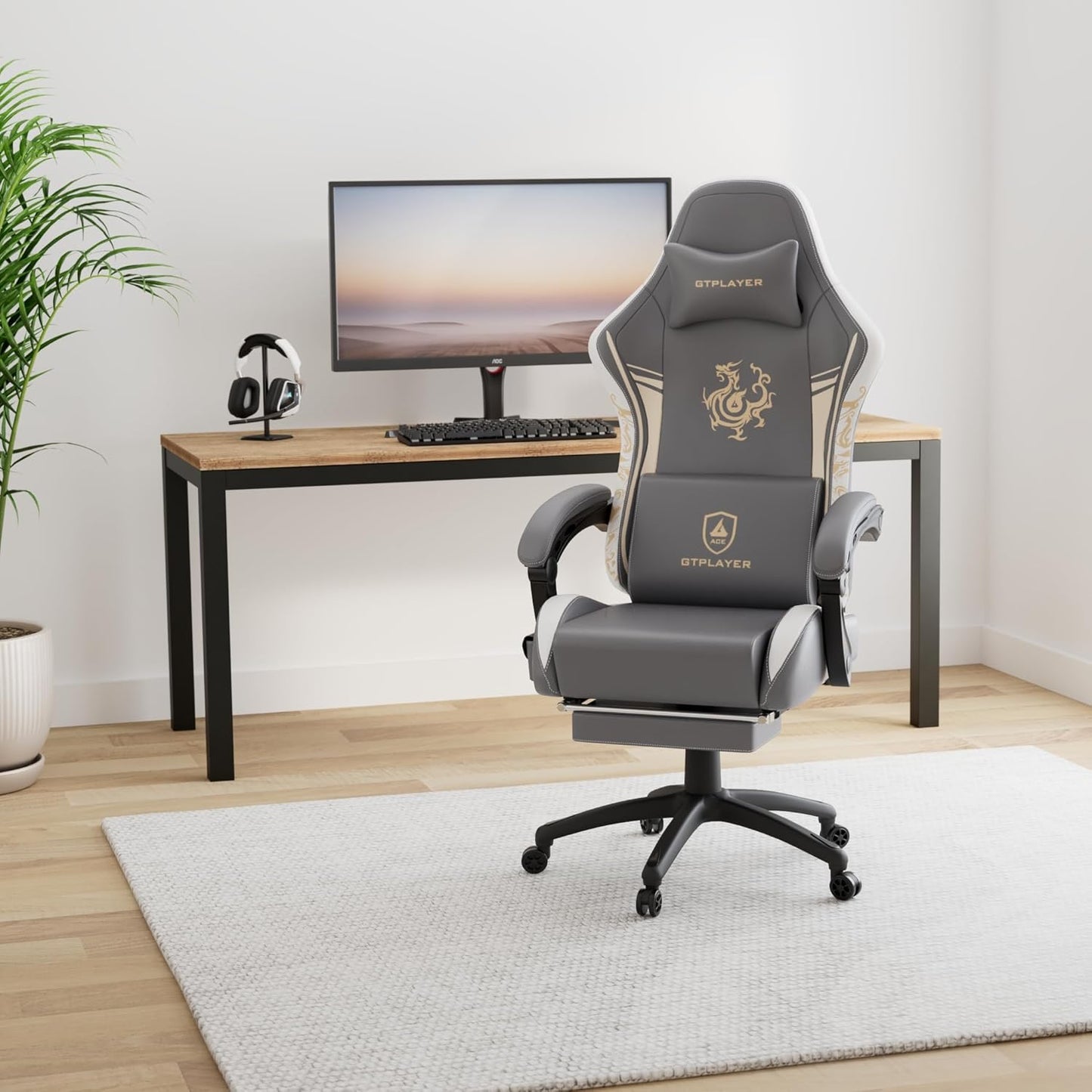 GTPLAYER Gaming Chair with Bluetooth Speakers and Footrest, Dragon Series Video Game Chairs, Heavy Duty Ergonomic Chairs, Esports Gaming Computer Office Chair (Gray)