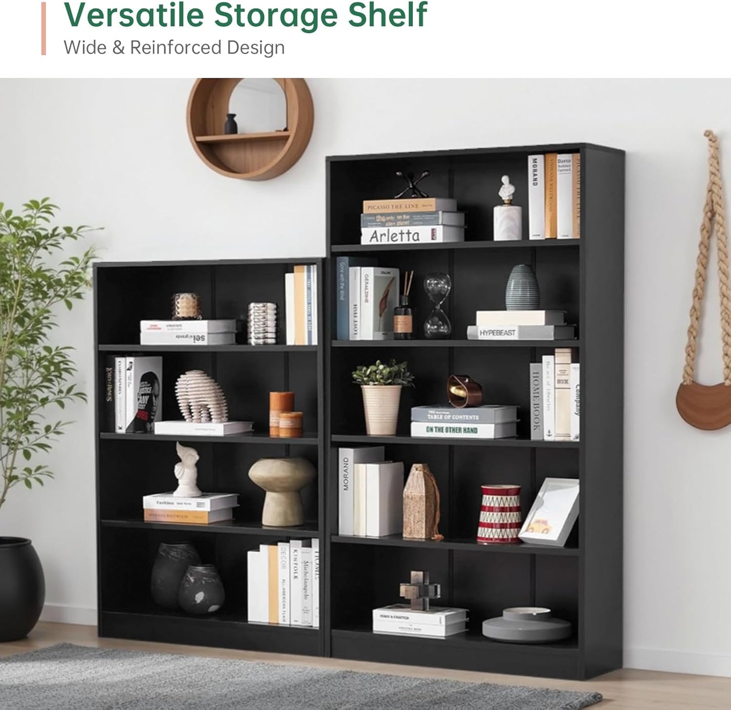 NicBex 59.8“ Heavy Dute Wood Bookcase with Adjustable Shelves, Modern Manga Bookshelf for Living Room, Office, Small Spaces, Manga and Book Shelves Storage, Tip-Over Resistant, 33" Wide Black