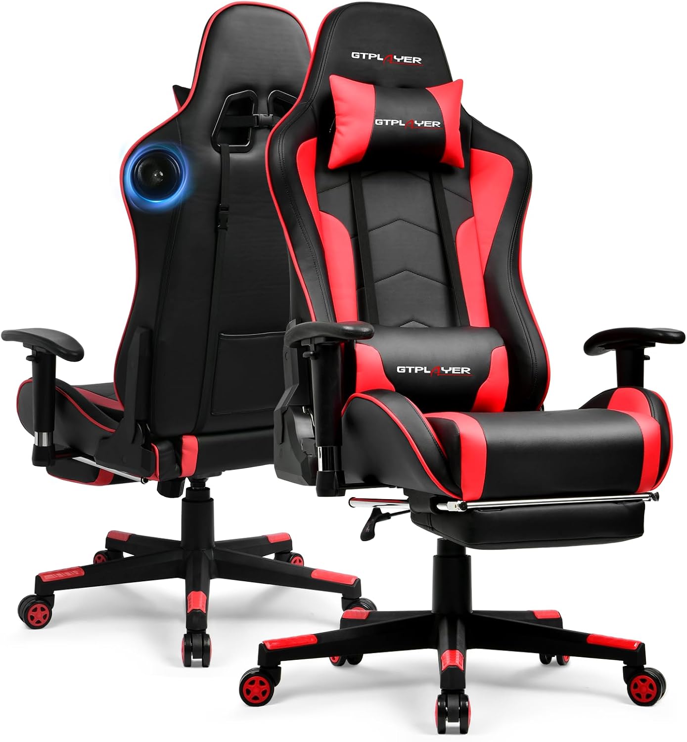 GTPLAYER Gaming Chair with Bluetooth Speakers, Adjustable Backrest and Height, 3D Armrests, Footrest, Ergonomic Computer Chair for Gamers (Brick Red)