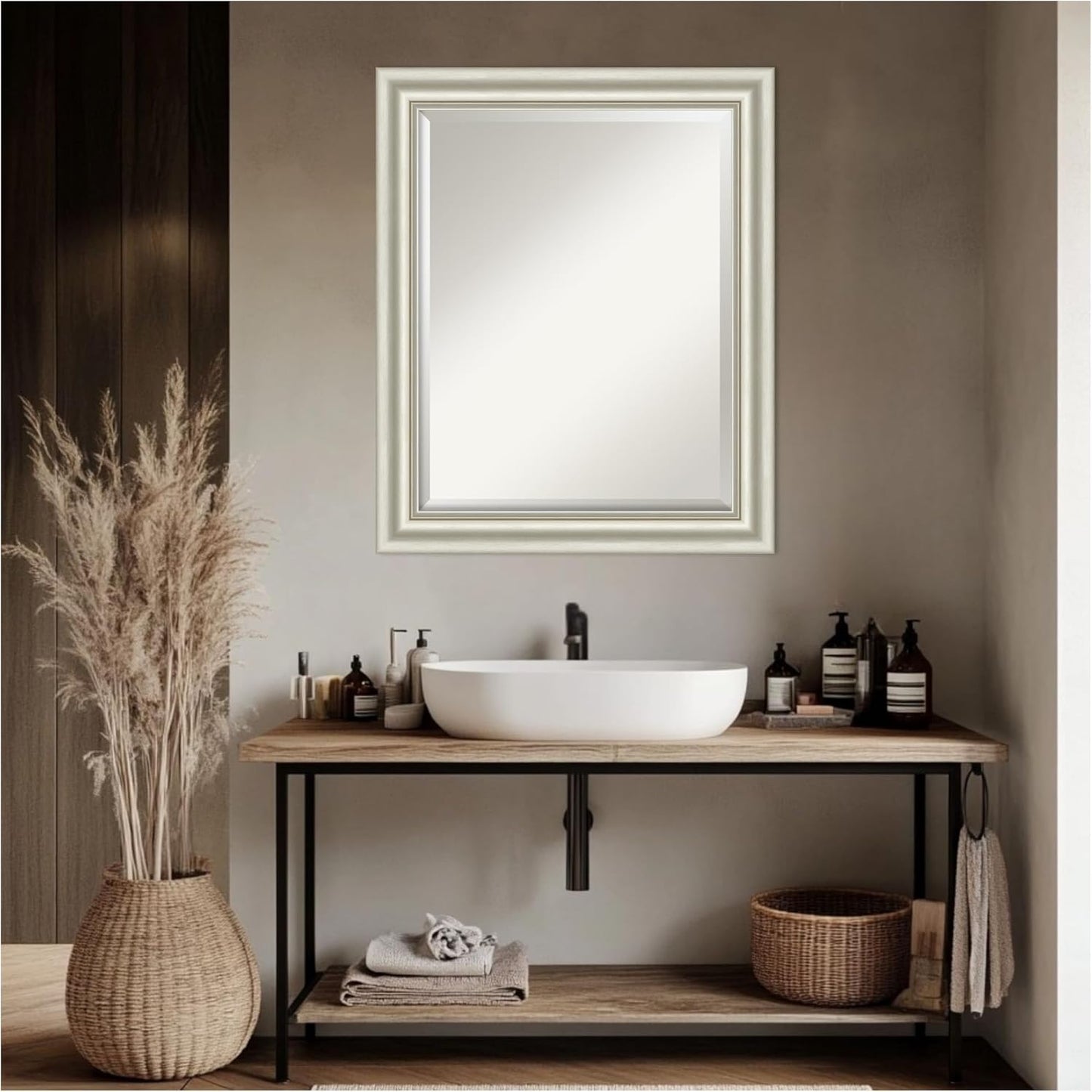 Amanti Art Bathroom Mirror for Over Sink, 28x34 Sophia Silver Rectangle Vanity Mirror, Large Traditional Frame, Hangs Horizonally and Vertically, Bathroom Wall Decor, Beveled Edge
