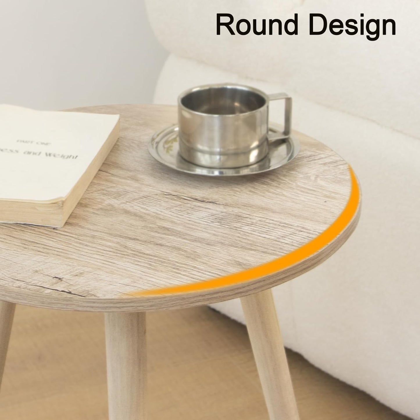 AWASEN Round Side Table, Modern Small End Table for Living Room, Wood Accent Drink Table for Small Space with Solid Wood Legs, Easy Assembly, Rustic White Oak