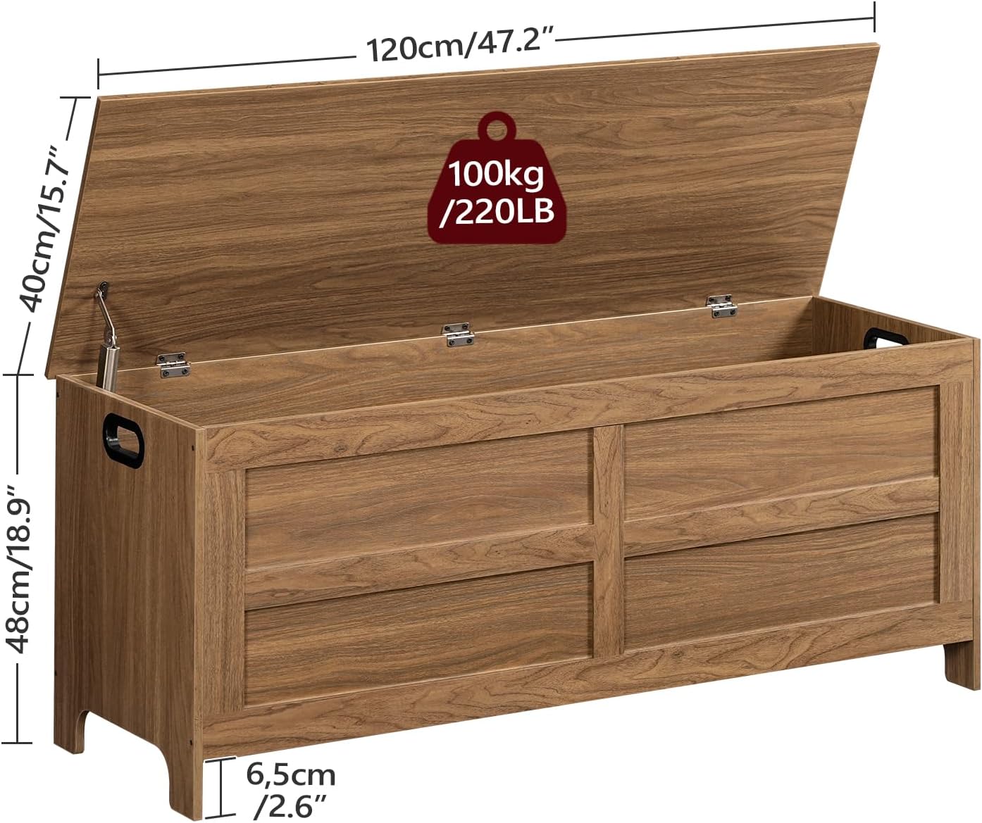 Storage Chest, 47.2” Large Toy Chest, Entryway Storage Trunk, Storage Bench with Safety Hinge, Entrance Bench for Living Room, Entrance, Bedroom, Honey Brown SCOR48901