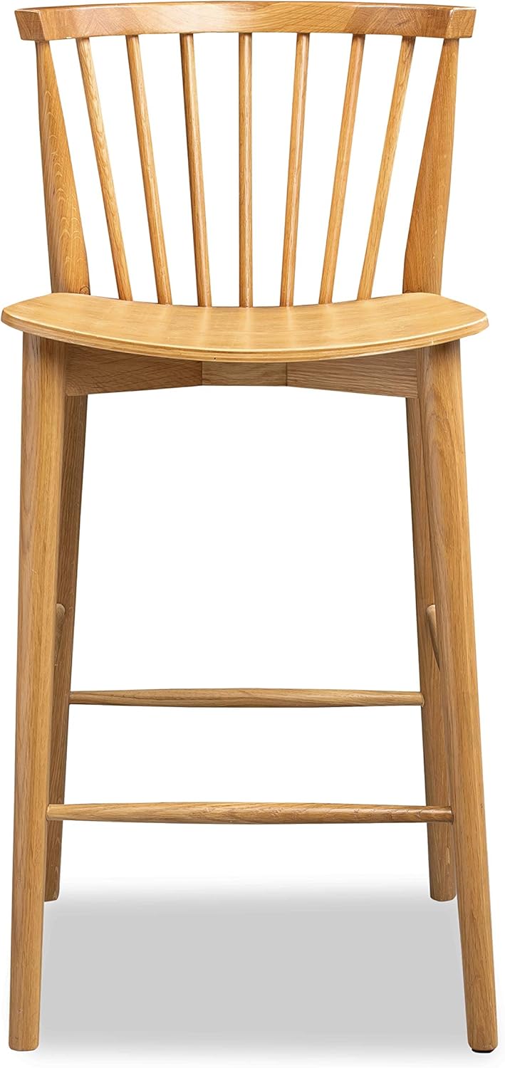 POLY & BARK Ligna Counter Stool Oak– Mid-Century Inspired Stool with Sculpted Spindle Back – Solid American Oak Frame and Engineered Wood Veneered Seat – Fully Assembled and Ready to Use