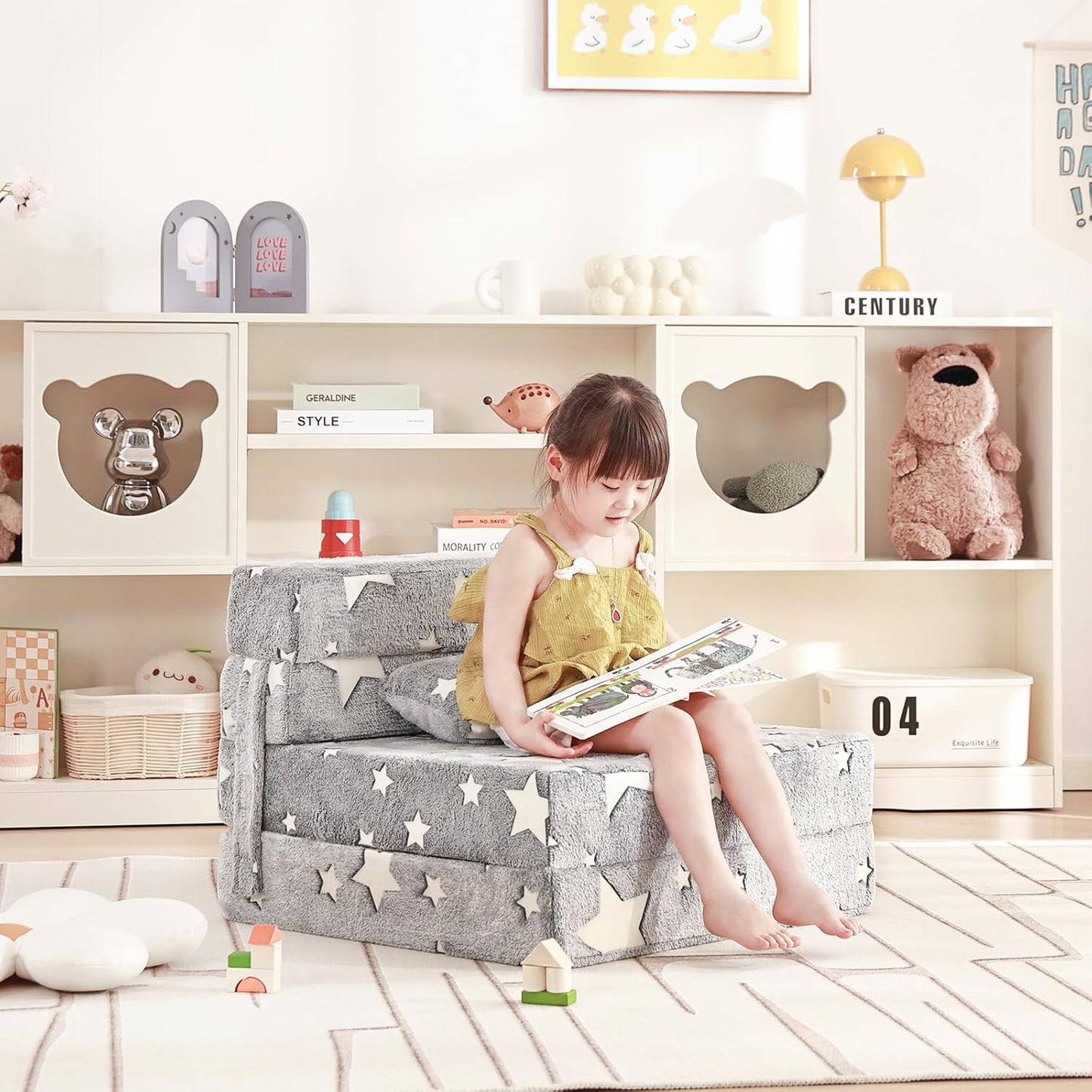 Folding Sofa Bed Floor Mattress for Kids with Pillow, Toddler Folding Floor Nap Mat for Sleeping, Child Fold Up Sofa Futon Folding Floor Lounger Chair Bed with Storage Bag