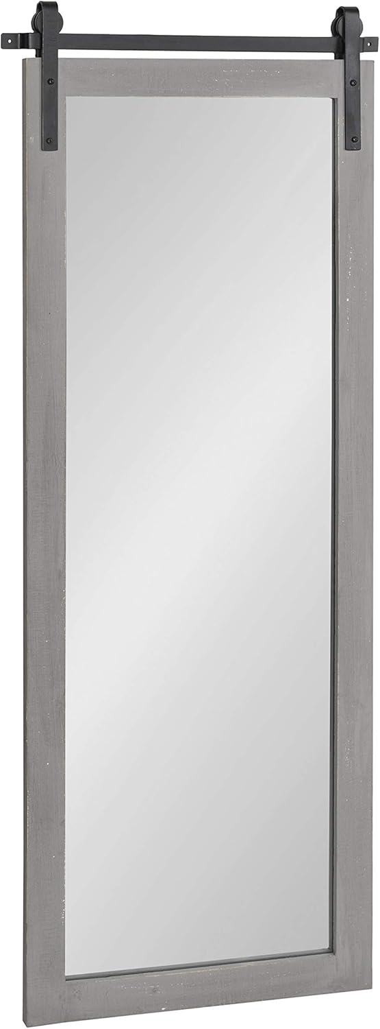 Kate and Laurel Cates Farmhouse Wood Framed Panel Mirror, 18 x 50, Gray, Barn Door-Inspired Rustic Mirrors for Wall