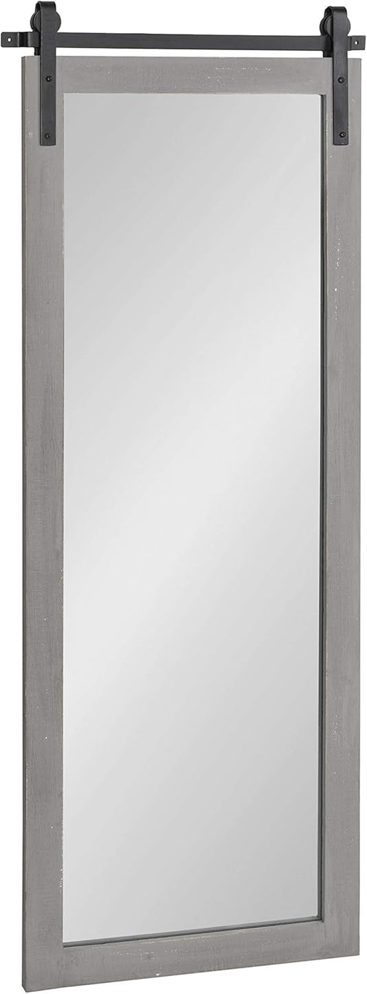 Kate and Laurel Cates Farmhouse Wood Framed Panel Mirror, 18 x 50, Gray, Barn Door-Inspired Rustic Mirrors for Wall