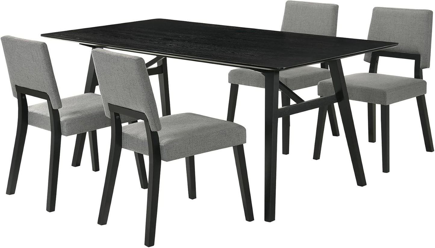 Armen Living Channell Mid Century Modern 5 Piece Black Wood Dining Table Set with Charcoal Fabric
