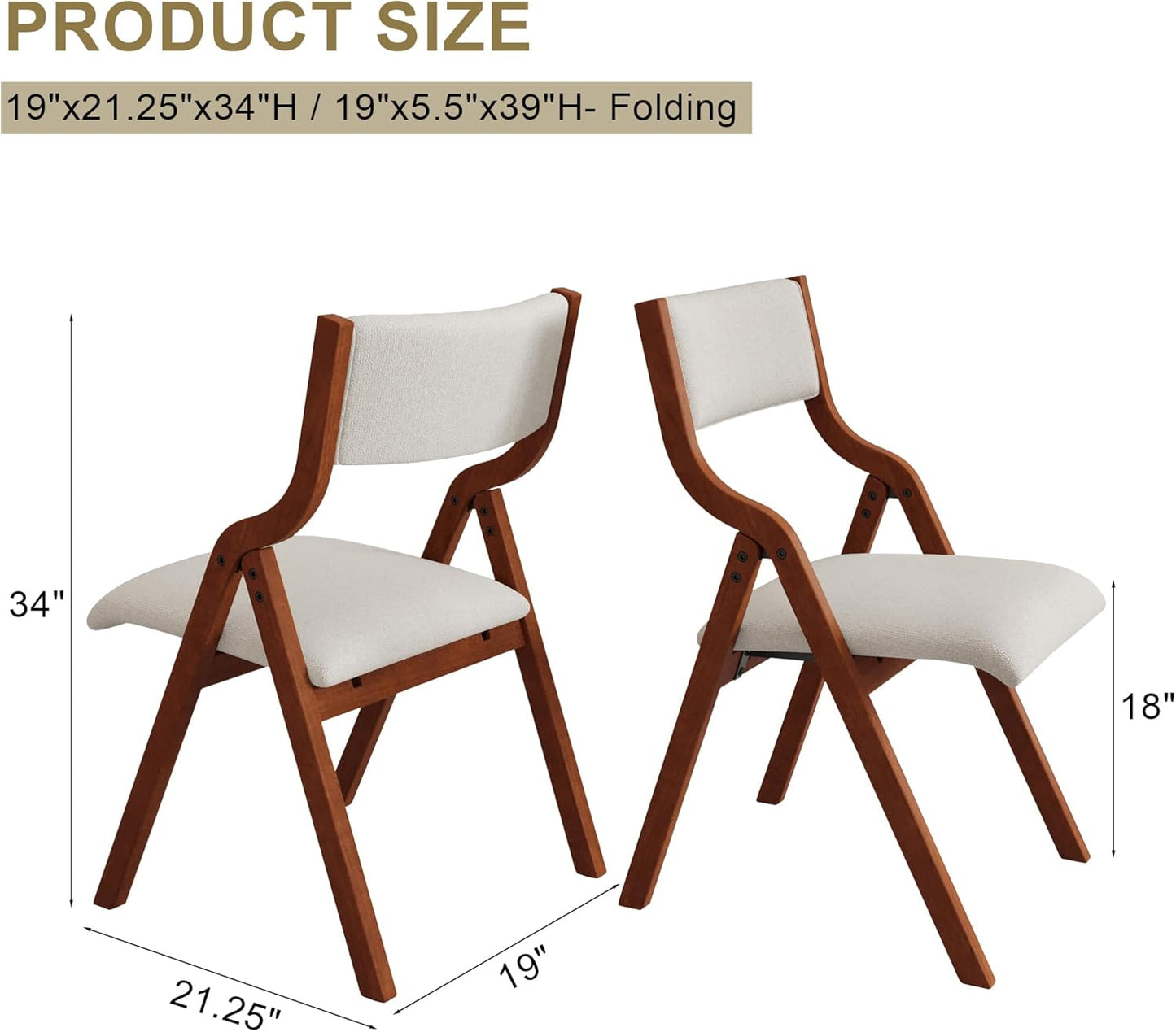 Folding Dining Chairs Set of 2, Upholstered Kitchen Chair with Padded Seat & Backrest, Modern Side-Chair with Wood Legs for Home Office Living Room,No Assembly Needed,Cream White+Cherry