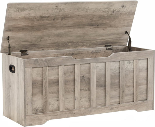 43.3" Storage Chest Extra Large,Storage Trunk with 2 Safety Hinges,Wooden Storage Bench,Shoe Bench,43.3x15.7x19.1 Inch,Easy Assembly,Storage Bench for Bedroom,Living Room,entryway(Greige).