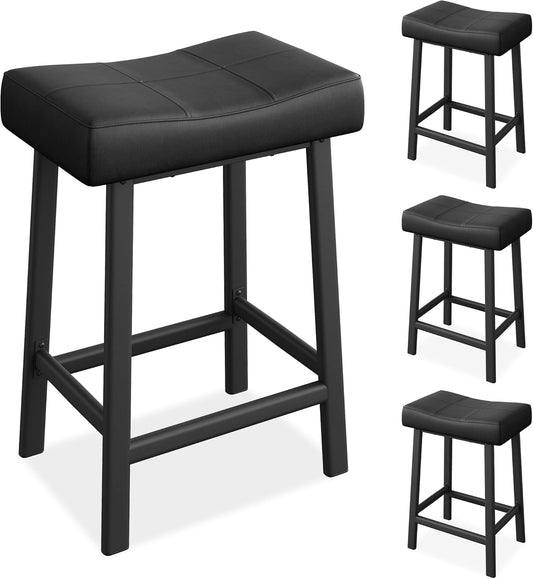 GarveeHome Counter Height Bar Stools Set of 4, 24 Inch Barstools for Kitchen Island Counter, Upholstered Padded Saddle Chairs with Curved Cushion, Easy Assembly, Black