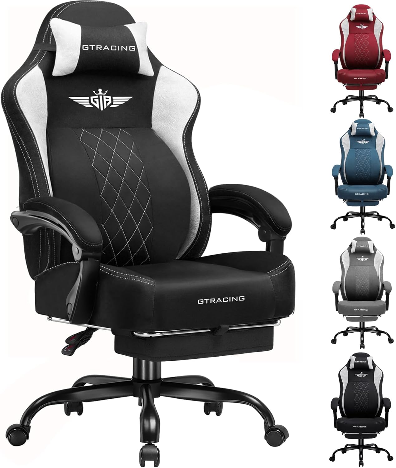 GTPLAYER Big and Tall Gaming Chair Breathable Fabric Computer Chair with Strong Lumbar Support, Comfortable Office Chairs with Pocket Spring Cushion, High Back Ergonomic Desk Chairs with Footrest