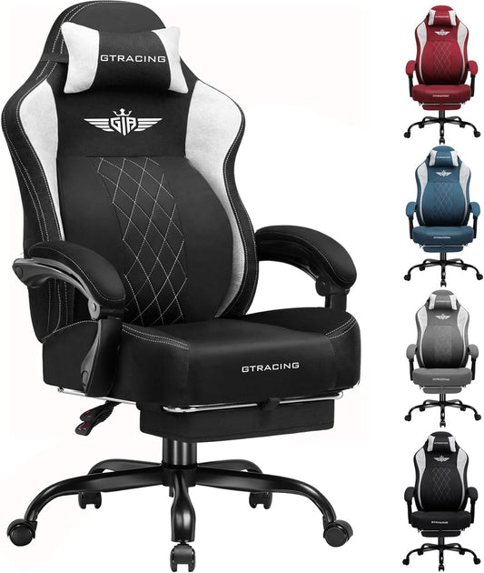 GTPLAYER Big and Tall Gaming Chair Breathable Fabric Computer Chair with Strong Lumbar Support, Comfortable Office Chairs with Pocket Spring Cushion, High Back Ergonomic Desk Chairs with Footrest
