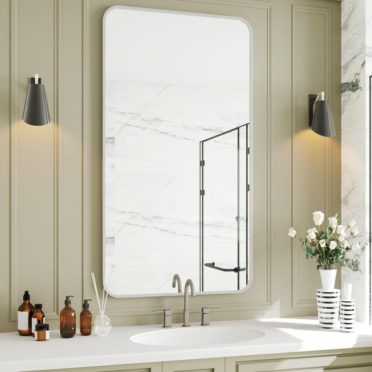 30x55 Wall-Mounted Mirrors,Silver Bathroom Mirror,Mirror for Bathroom,Espejo para baño,Bathroom Mirrors Pair,Bathroom Vanity Mirror