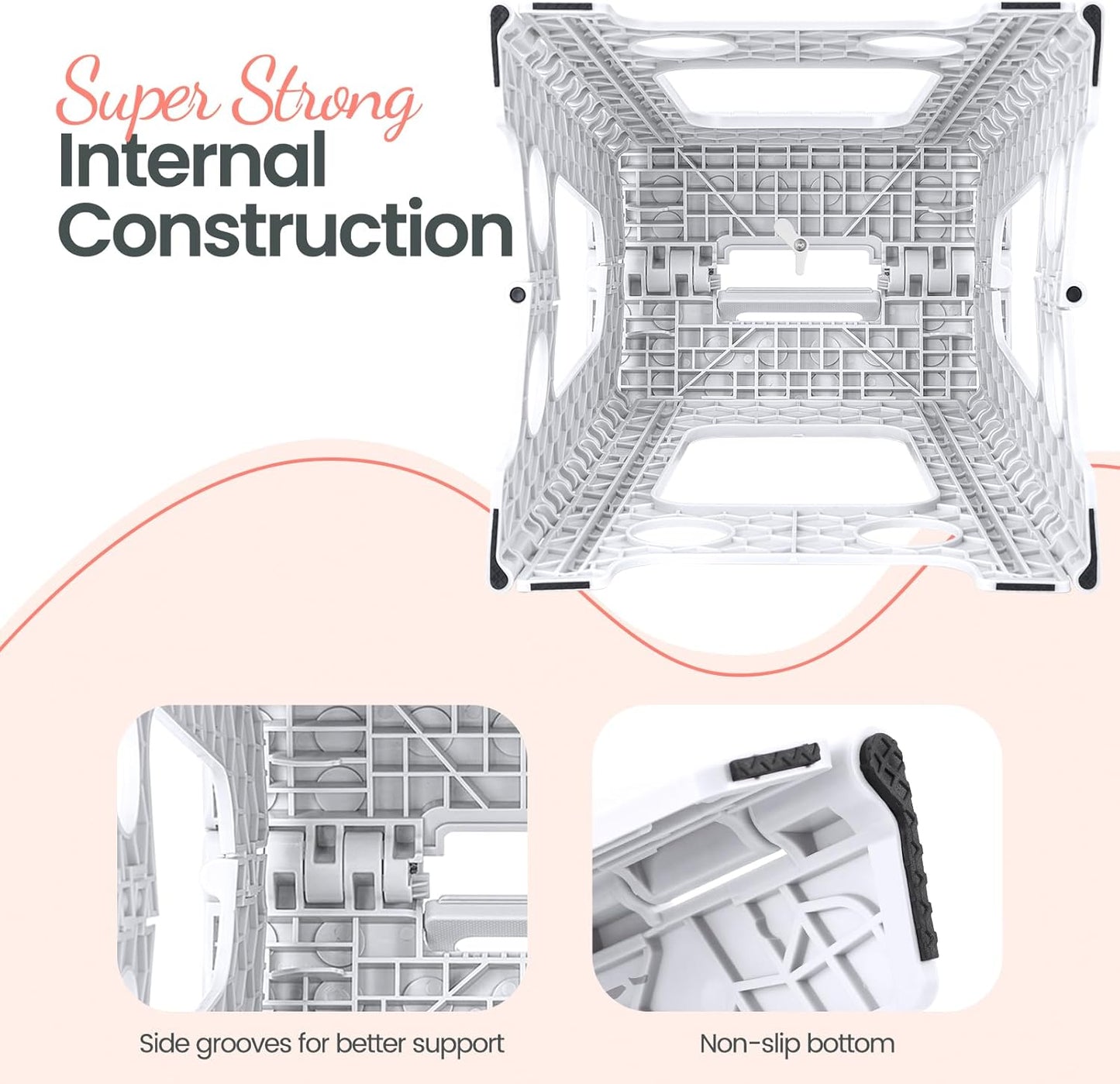 Delxo 16 Inch Folding Step Stool, White Step Stools Foldable,Portable Collapsible Step Stool with Handle, Folding Stool for Kitchen Bathroom,Bedroom,Garden