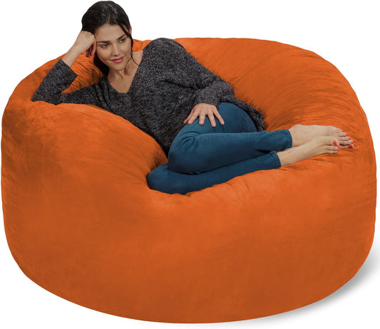 Chill Sack Bean Bag Chair - 5' Giant Memory Foam Lounge Chair with Soft Microfiber Cover – Cozy Furniture for Living Room, Dorm, & Kids' Rooms – Comfortable 5 Ft, Microsuede Lounge Sofa, Orange
