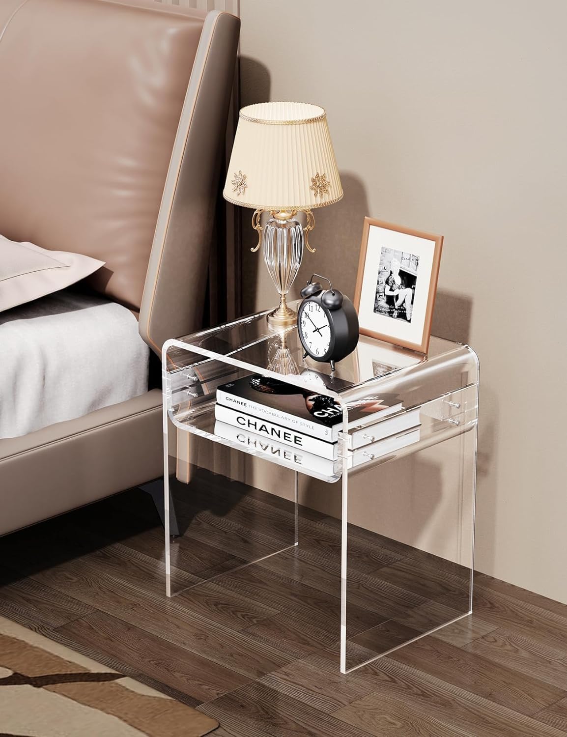 Clear Acrylic End Table 2-Tier Bedside nightstand for Living Room Bedroom Home Decor (Clear)