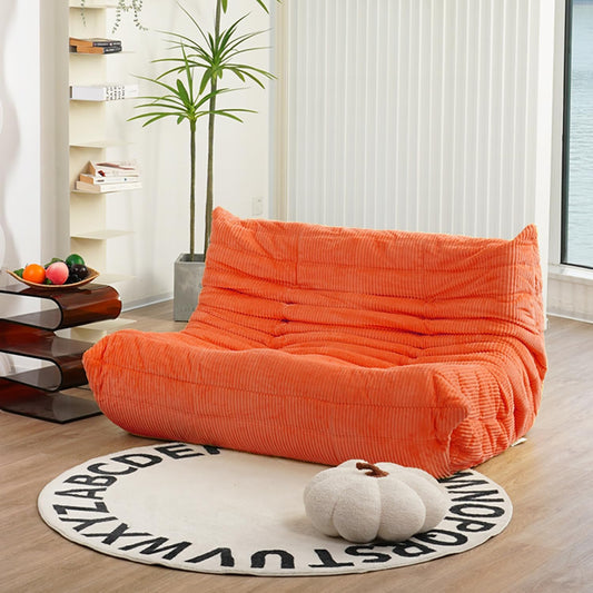 N&V Fireside Loveseat, Mid Century Armless Twin Size Floor Sofa, Soft Premium Corduroy Floor Lounge Chair, Foam Sofa Accent Chair for Living Room Bedroom and Office (Tangerine)