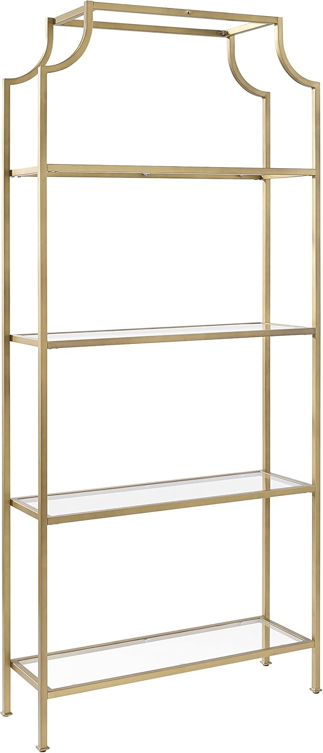 Crosley Furniture Aimee Bookshelf with Glass Shelves, Bookcase Storage, Gold and Glass
