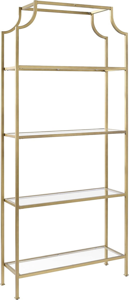 Crosley Furniture Aimee Bookshelf with Glass Shelves, Bookcase Storage, Gold and Glass