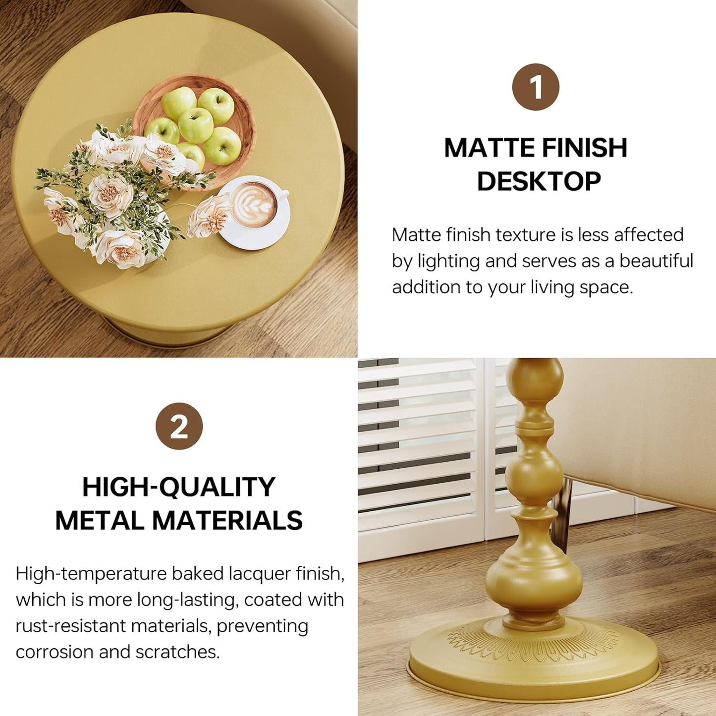 XIV Metal Small Round Side End Table, Vintage Matte Coffee Drink Cocktail Table, Accent Pedestal Table for Living Room Corners and Small Spaces, 21” Height (Gold)