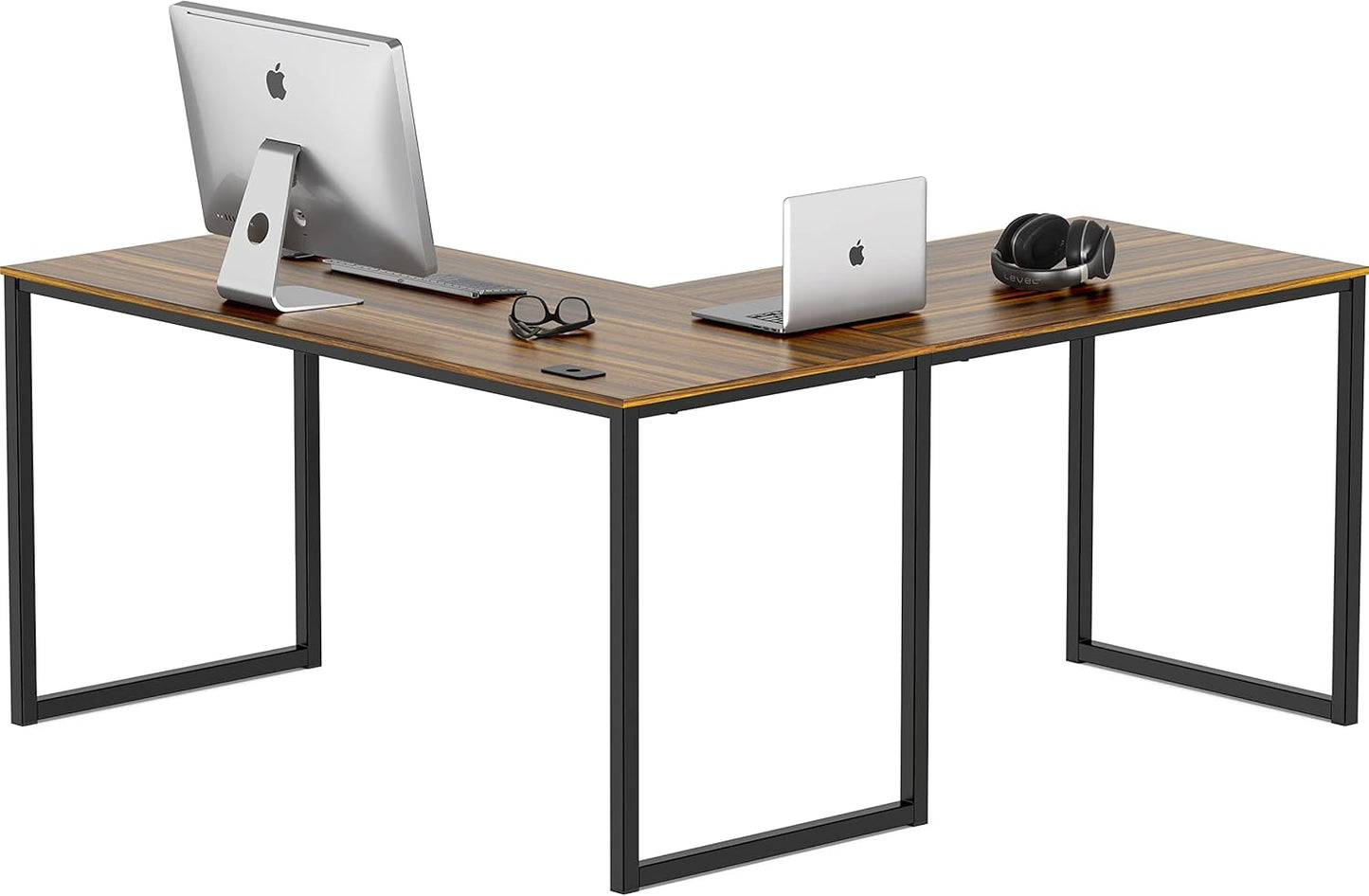 SHW Mission 55 x 60 Inches L-Shape Home Office Computer Desk, Walnut