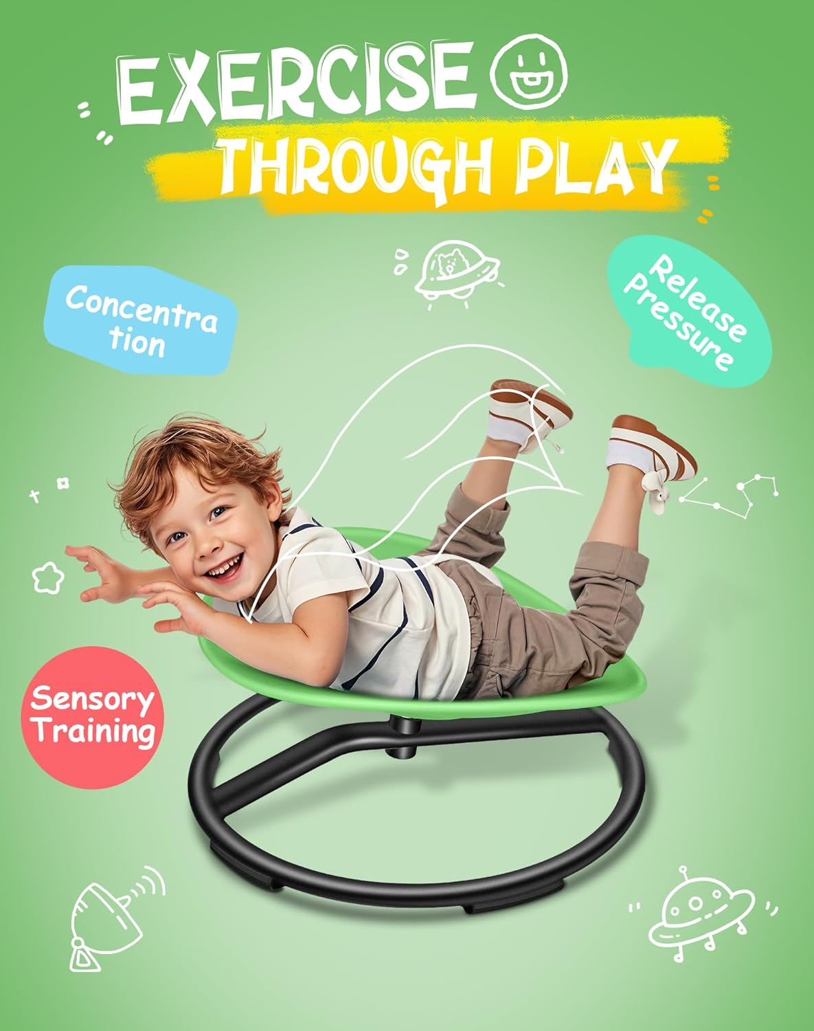 Spinning Chair for Autistic Kids, Sensory Swivel Chair, 220LBS Weight Capacity, Sensory Toy for Children with ADHD/Autism, Training Body Coordination, 3+ Years (Light Green)