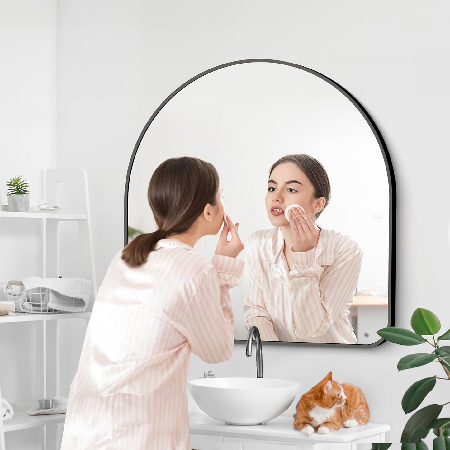 Arched Bathroom Mirror, 40"x40" Black Arched Mirror for Bathroom, Wall Mounted Mirror, Black Vanity Wall Mirror w/Metal Frame for Bedroom, Entryway, Living Room, Hanging or Leaning Against Wall