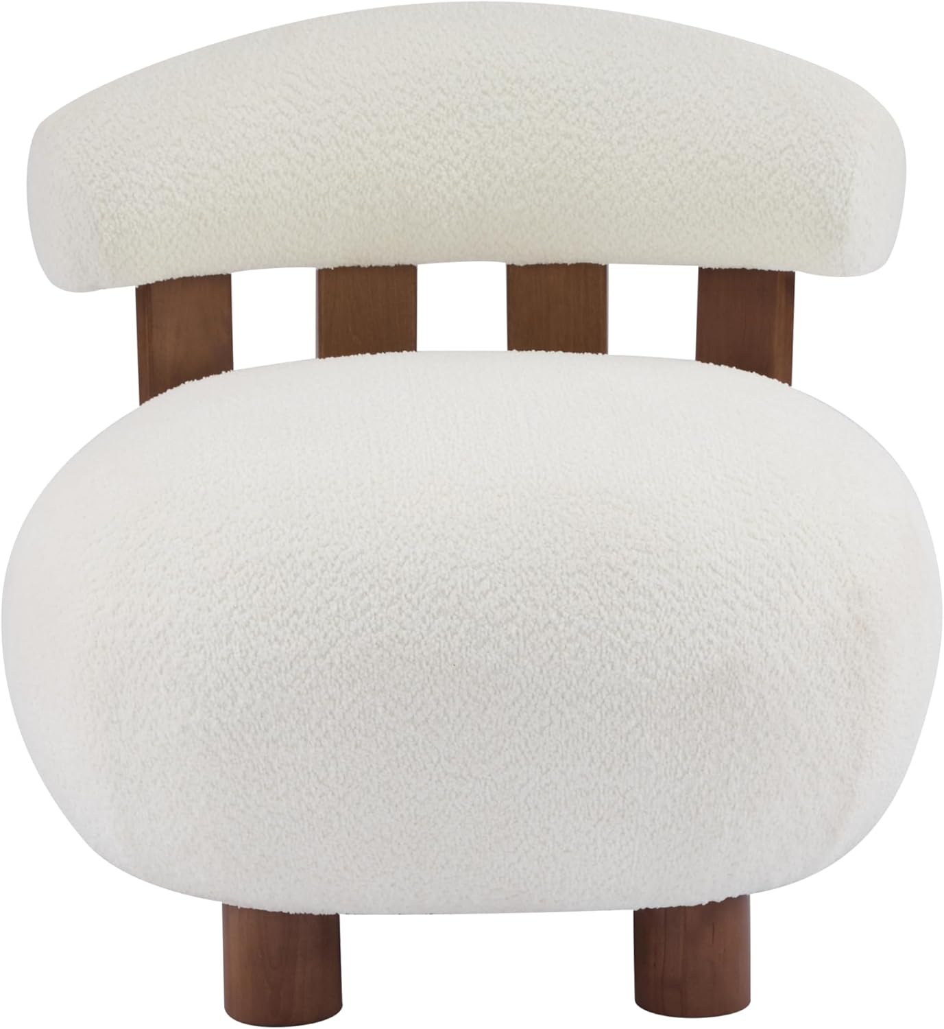 Christopher Knight Home Elvina Boucle Fabric Accent Chair, Solid Wood Single Lounge Sofa, Bedroom Comfy Reading Chair, for Modern Minimalist Style Living Room/Home Office, Milky White+Walnut