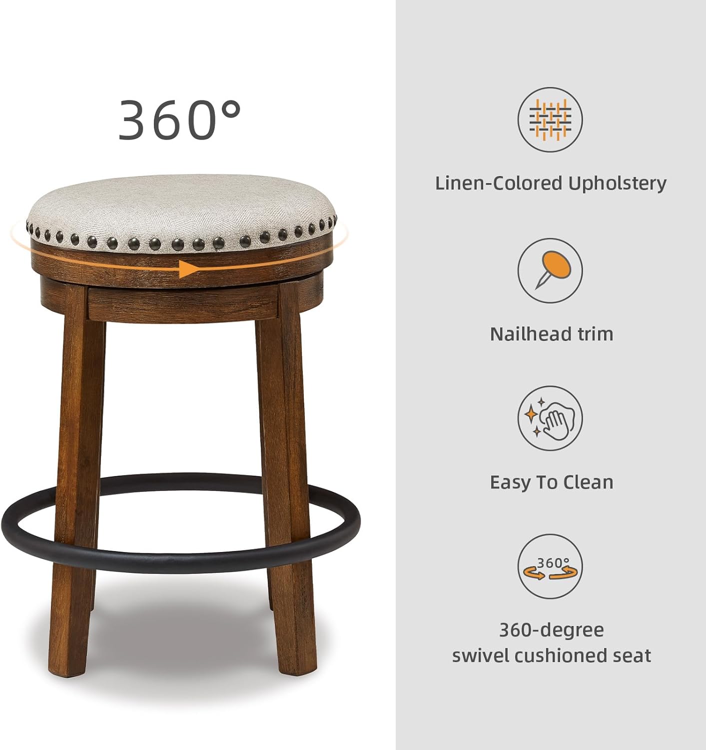 Signature Design by Ashley Valebeck 24" Counter Height Upholstered Swivel Stool, Brown & Black