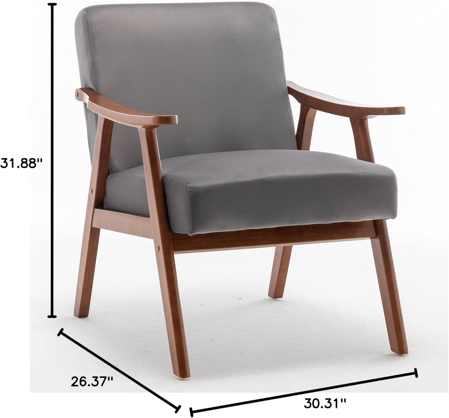 Container Furniture Accent Chair with Microfiber Upholstery and Solid Wood Frame, Classic Mid-Century Modern Living Room Furniture for Extra Seating, Grey