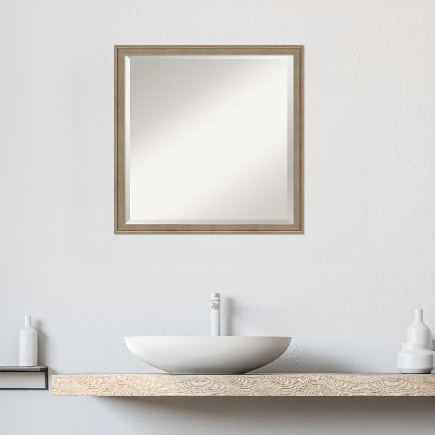 Amanti Art Brown Bathroom Mirror for Over Sink, 22x22 Florence Light Brown Square Vanity Mirror, Medium Casual Frame, Hangs Horizonally and Vertically, Bathroom Wall Decor, Beveled Edge from WI, USA