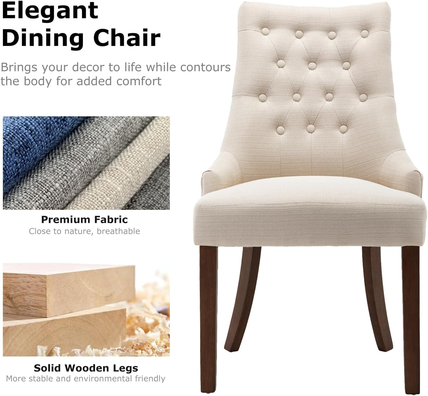 COLAMY 7-Piece Dining Table Set for 6, 60" Rectangular Kitchen Wood Table with 6 Wingback Dining Room Chairs, Brown/Beige