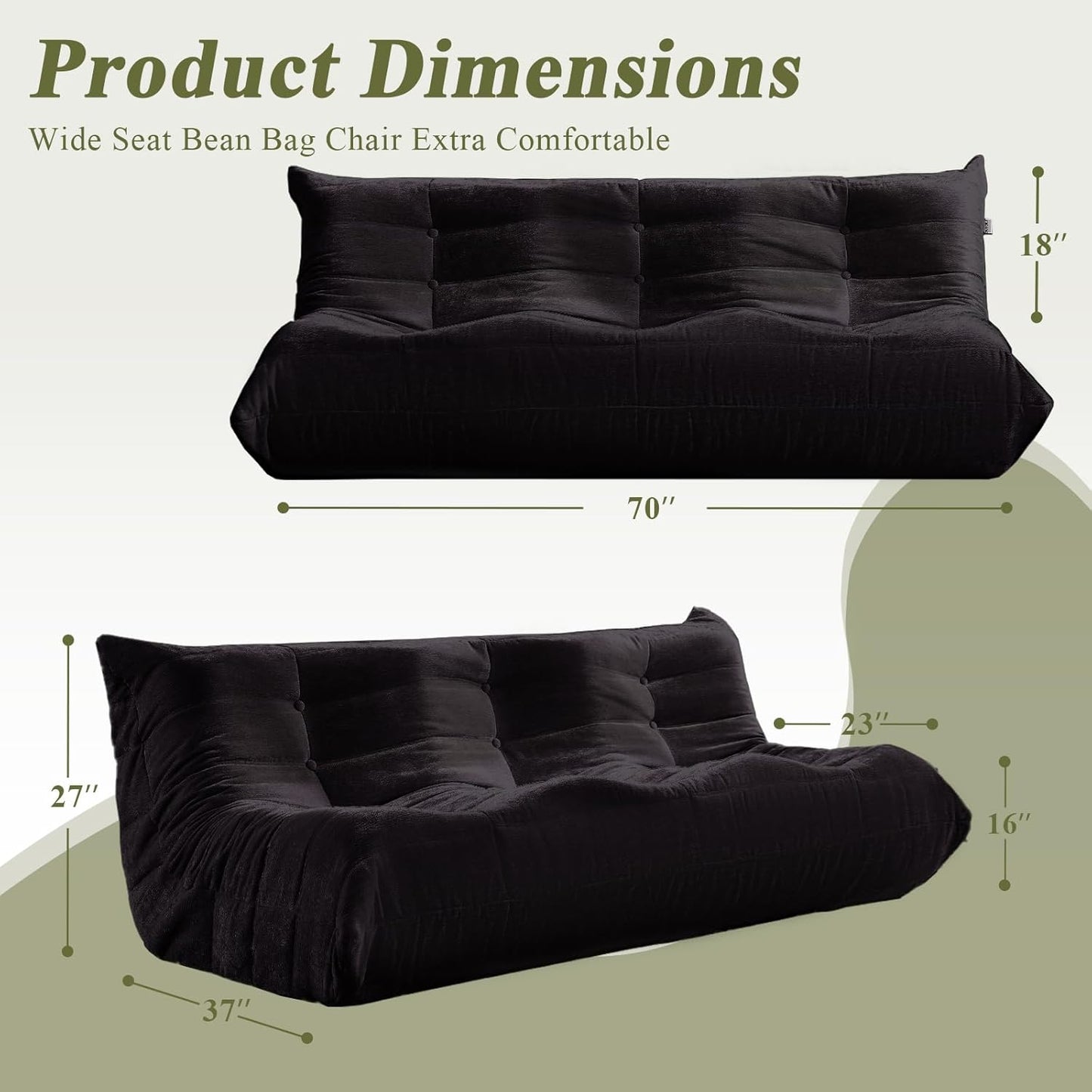 Bean Bag Chair, 3 Seater Fireside Chair Large Bean Bag Sofa for Adults, Memory Foam Chairs Gaming Chairs with Comfy Design & Soft Fabric, Lazy Floor Sofa for Living Room, Bedroom, Dark Gray