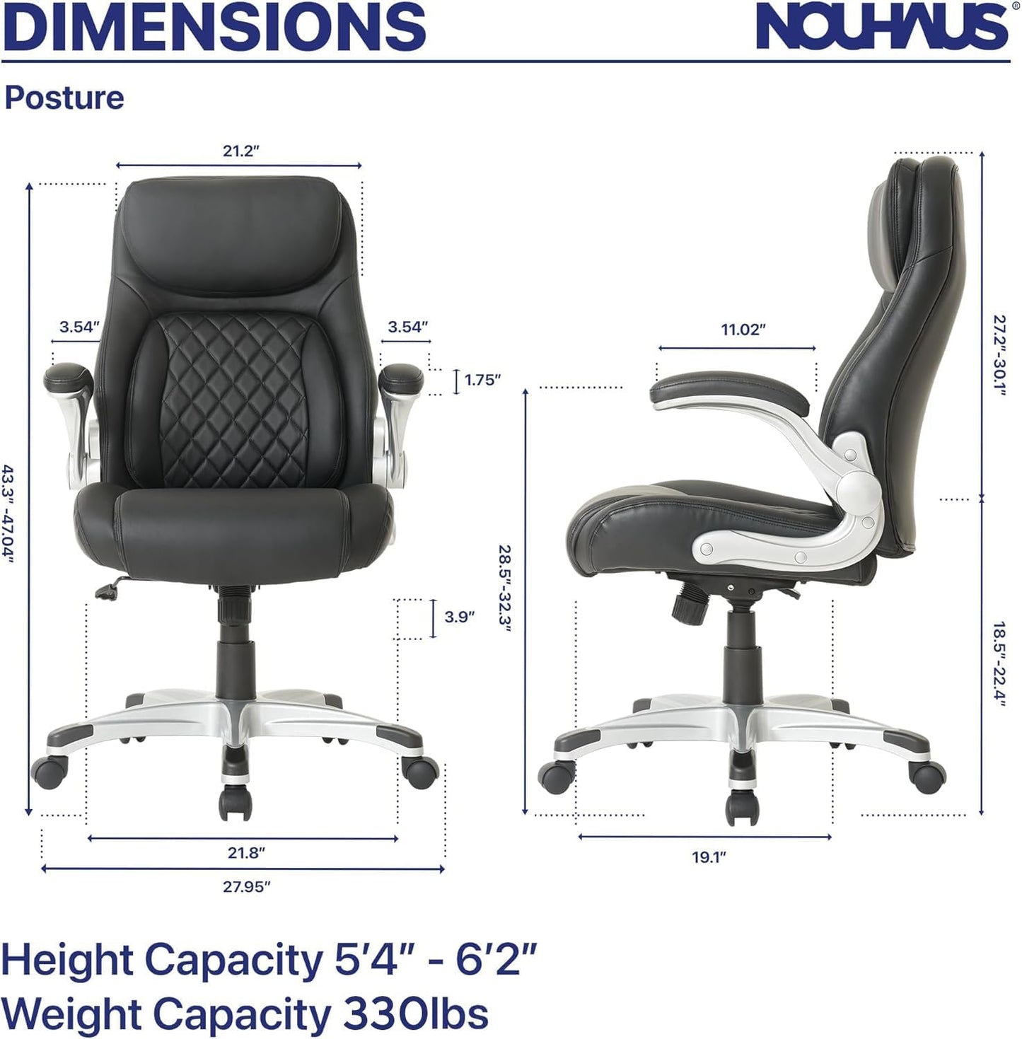 Nouhaus +Posture Ergonomic PU Leather Office Chair. Click5 Lumbar Support with FlipAdjust Armrests. Modern Executive Chair and Computer Desk Chair (Black)