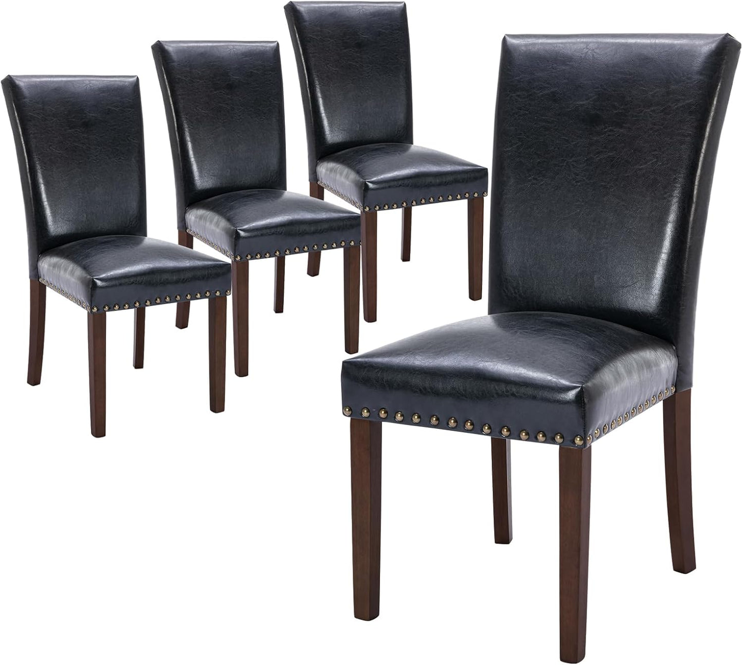 COLAMY Upholstered Parsons Dining Chairs Set of 4, PU Leather Dining Room Kitchen Side Chair with Nailhead Trim and Wood Legs - Black