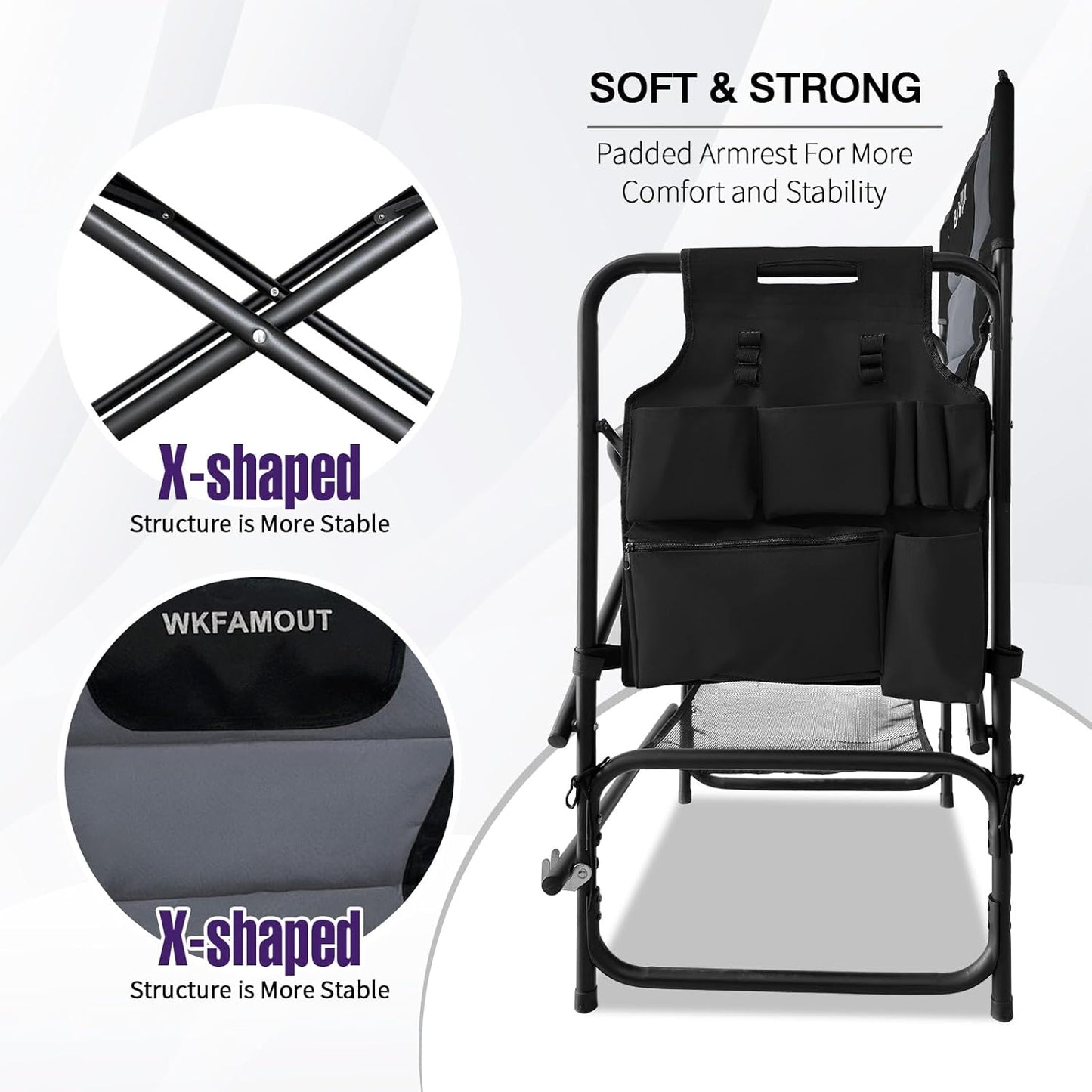 Tall Folding Directors Chair with Side Table 30.71" Seat Height Foldable Camping Chair Bar Stool for Makeup Artist Face Painting with Footrest and Storage Pocket Supports 350LBS